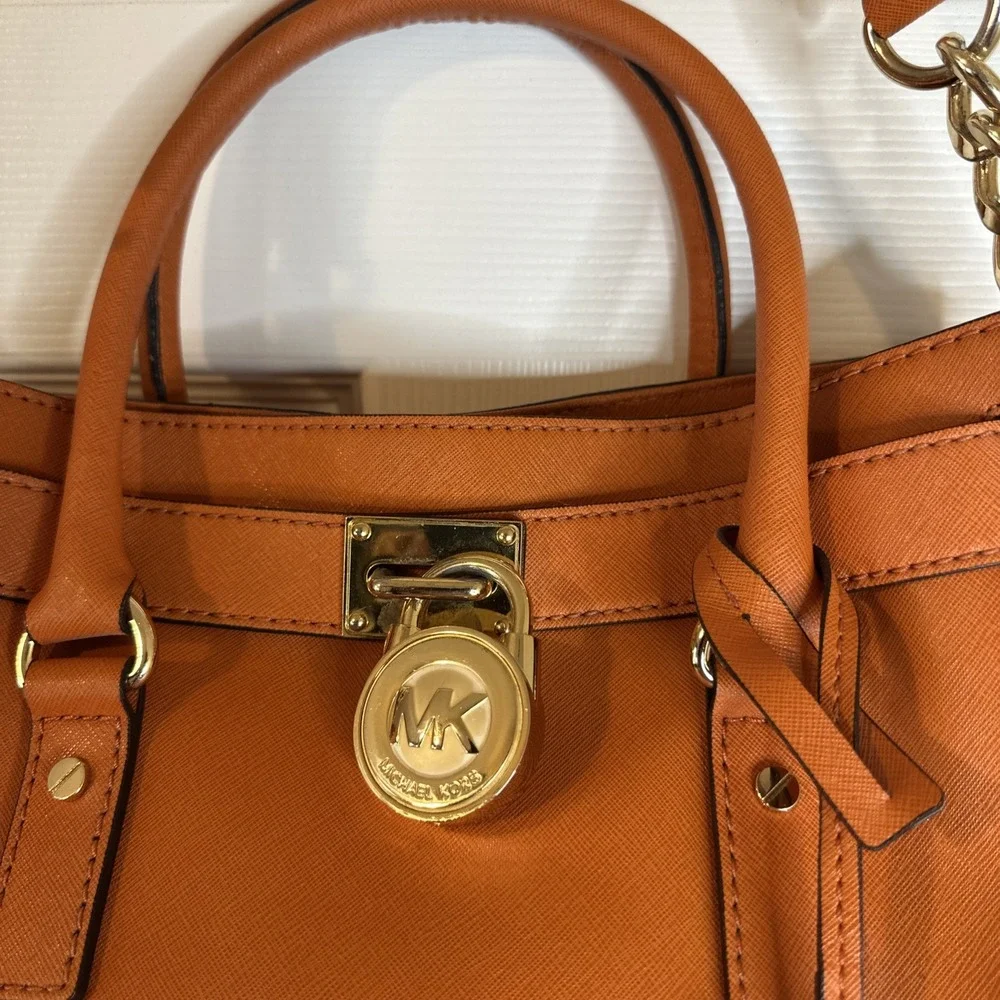Michael Michael Kors Orange Leather Hamilton Large Tote Bag 14